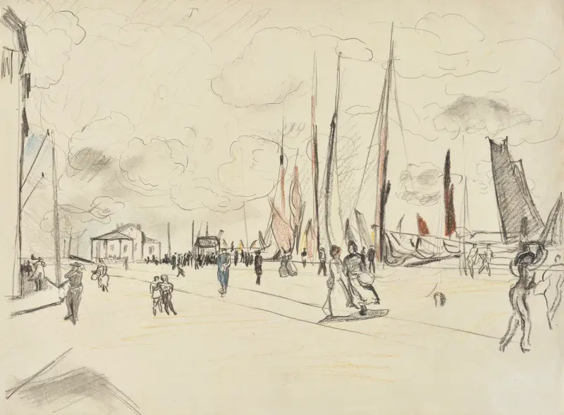 Harbour with Sailing Boat av Rudolf Grossmann