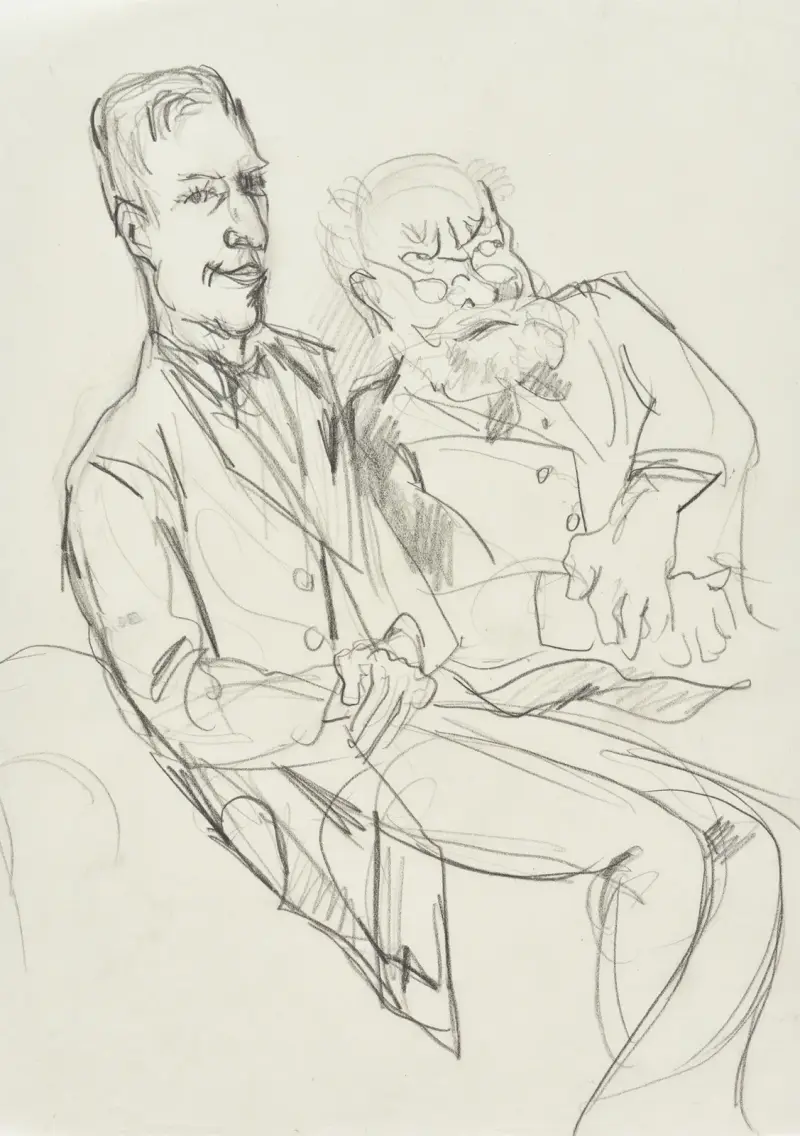 Zwei sitzende Männer (rechts Edmund Husserl) von Rudolf Grossmann