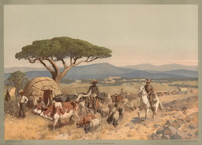 Kolonial-Wandbilder – Auf der Steppe bei Windhoek av Rudolf Hellgrewe