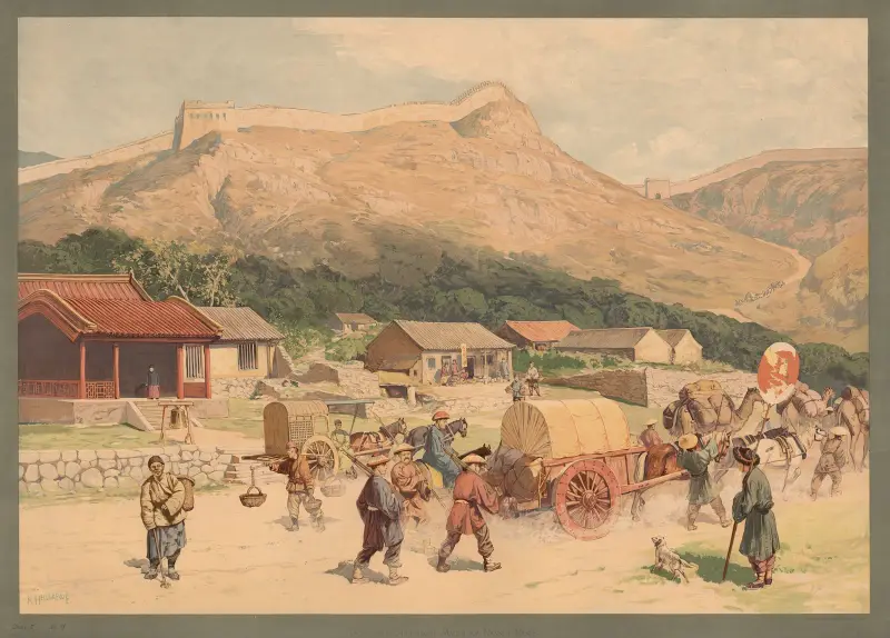 Kolonial-Wandbilder – Dorf und Chinesische Mauer am Nankou-Passe av Rudolf Hellgrewe
