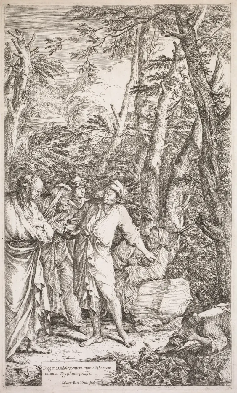 Diogenes och hans skål av Salvator Rosa