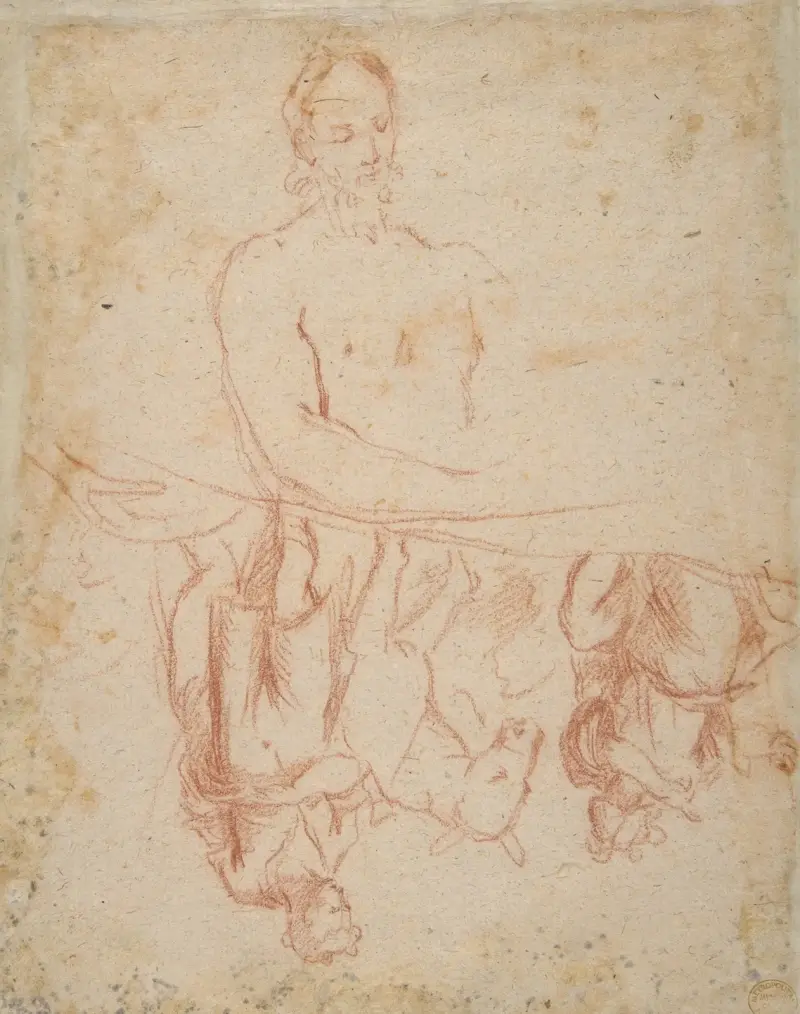 Halbfigurstudie eines bärtigen nackten Mannes und ein Mann und eine Frau mit Esel von Salvator Rosa