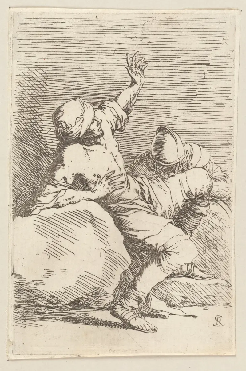 Man, Pointing Upward, and Soldier in Repose av Salvator Rosa