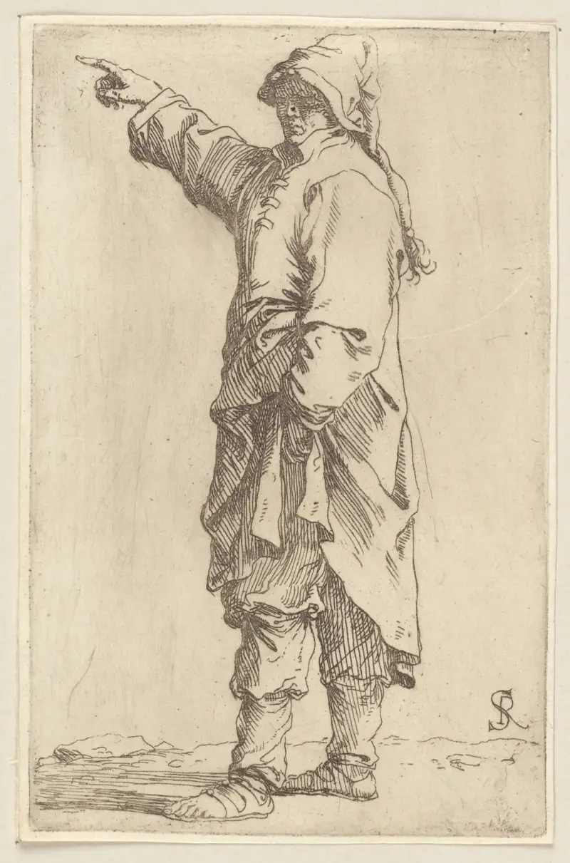 Man Standing, with Arm Raised, Pointing Toward the Left av Salvator Rosa