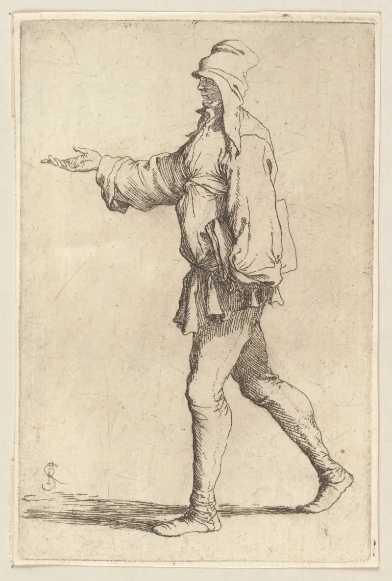 Man Striding with Right Arm Outstretched av Salvator Rosa