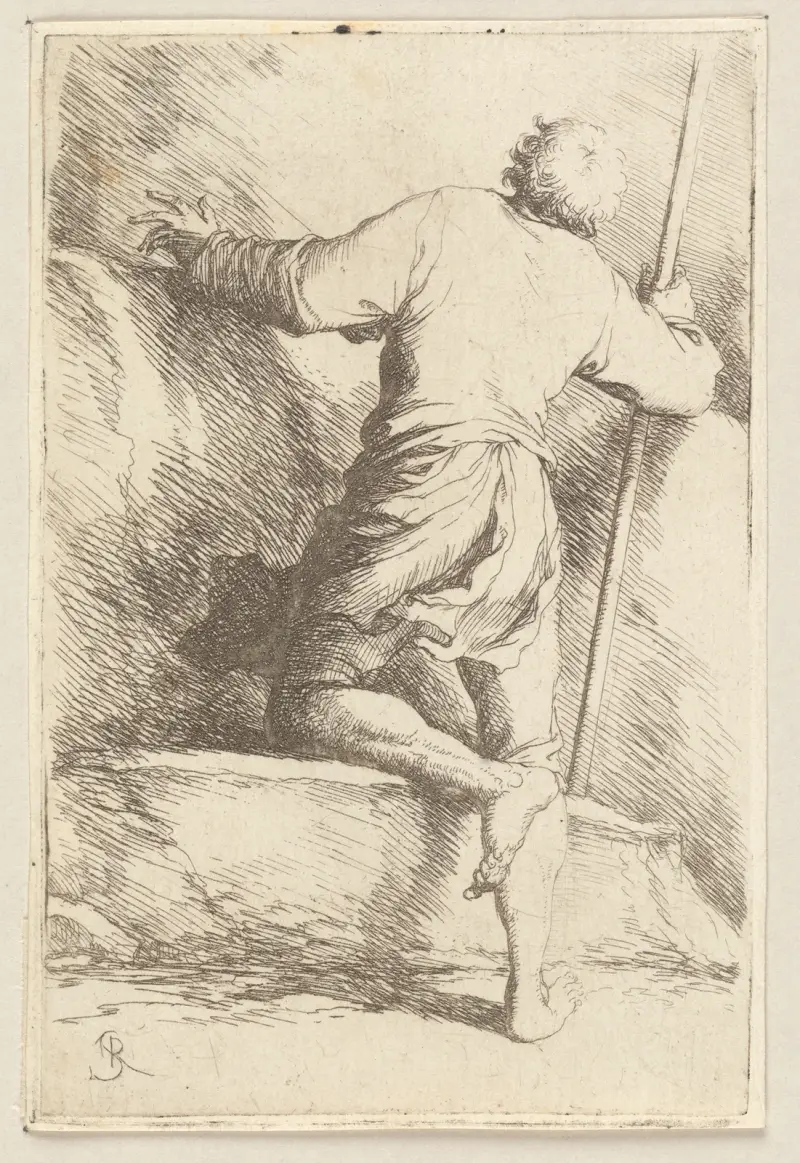 Man with Staff Seen from Behind av Salvator Rosa