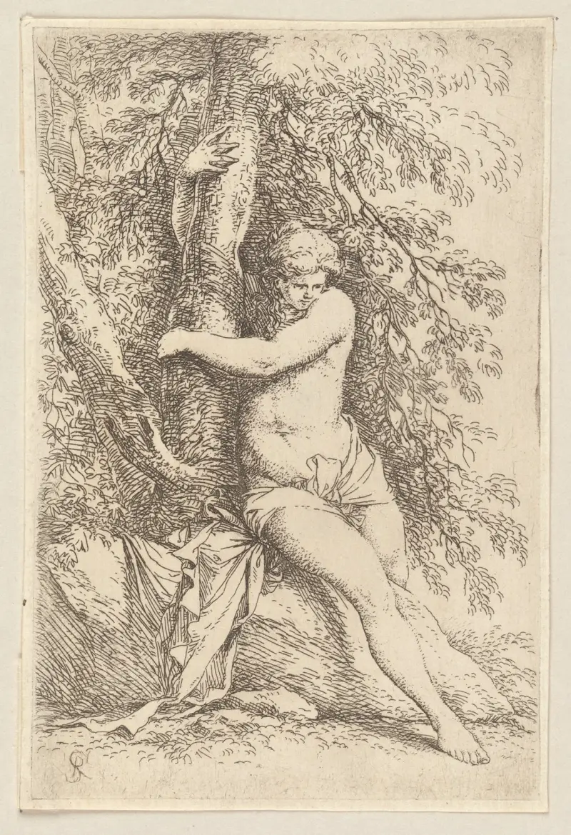Sitzender Akt, sich an einen Baum lehnend von Salvator Rosa