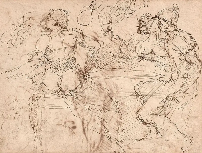 Figuren um einen Tisch von Salvator Rosa
