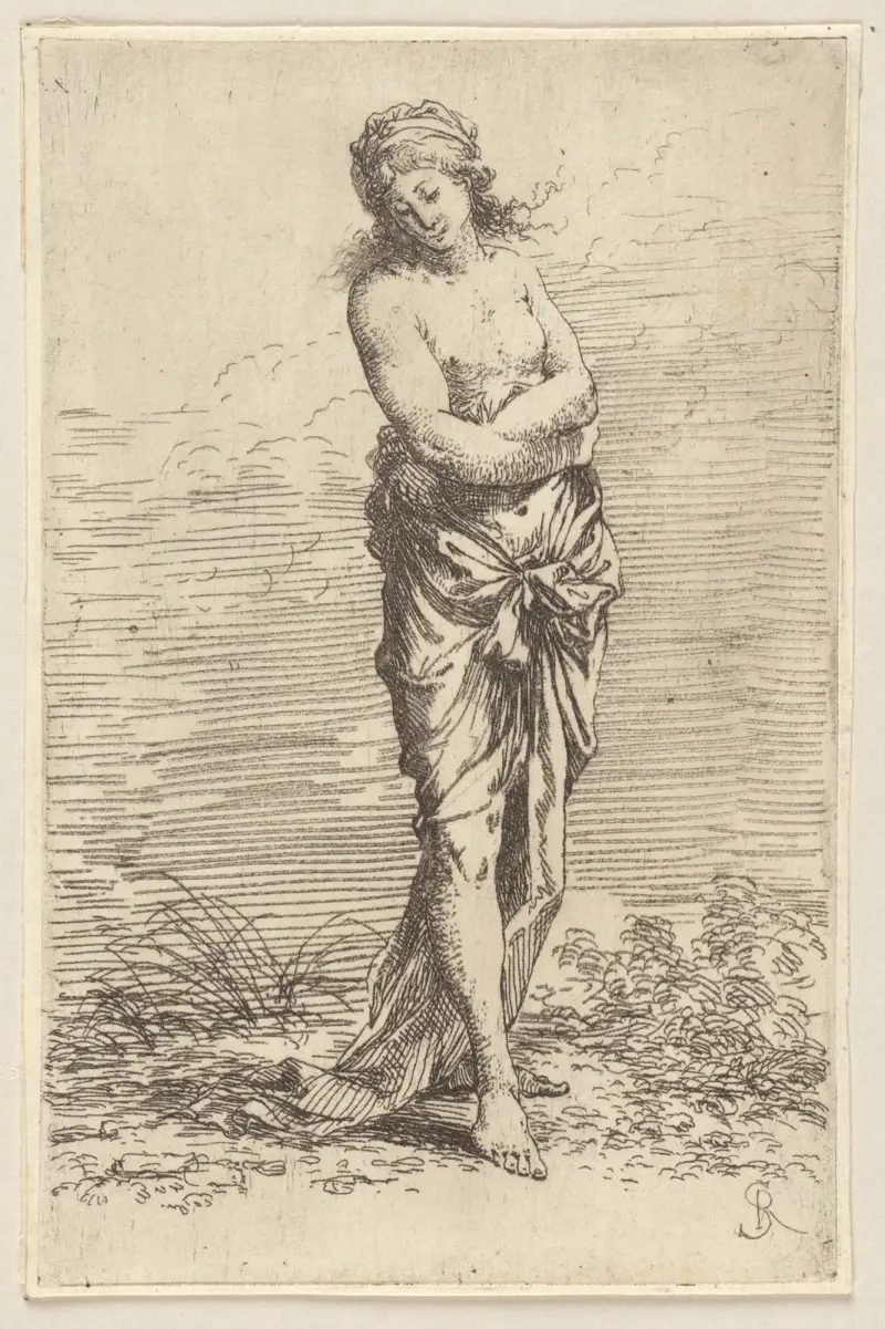 Halbaktige Figur, nach rechts gehend von Salvator Rosa