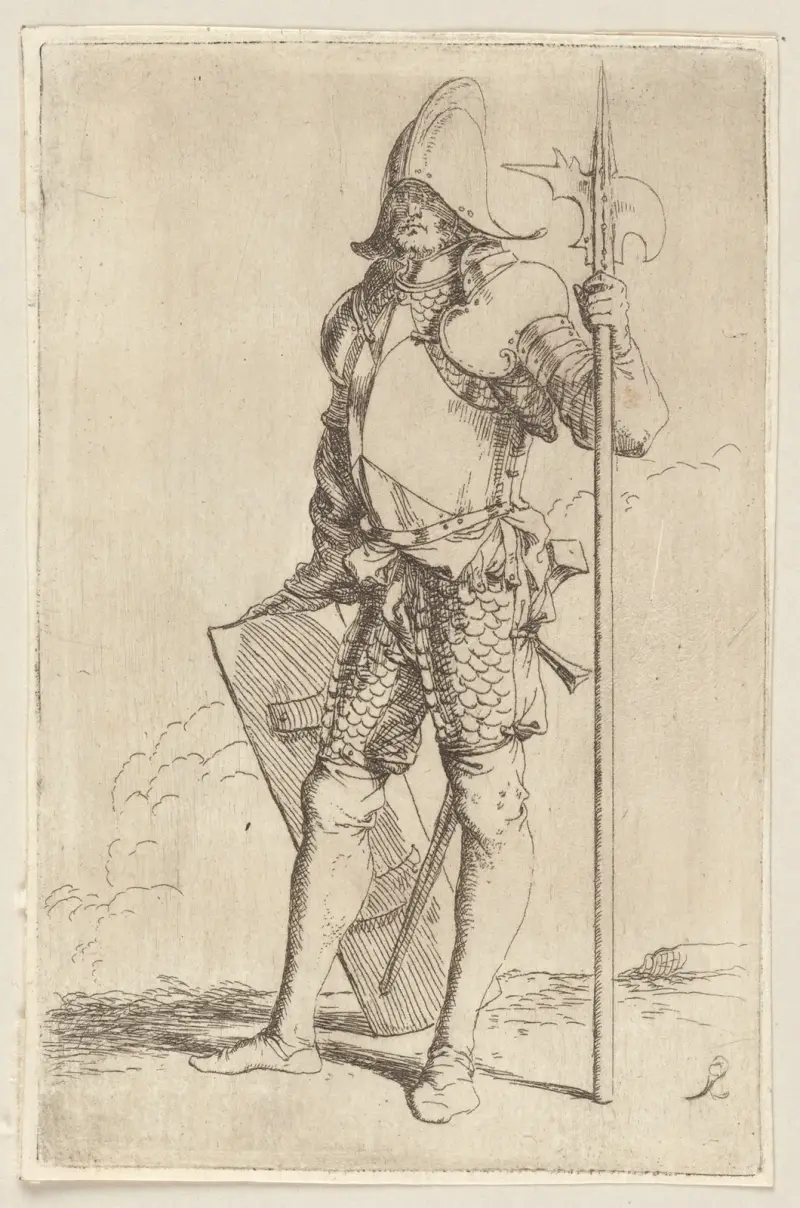 Stehender Soldat mit Stock, nach links gewandt von Salvator Rosa
