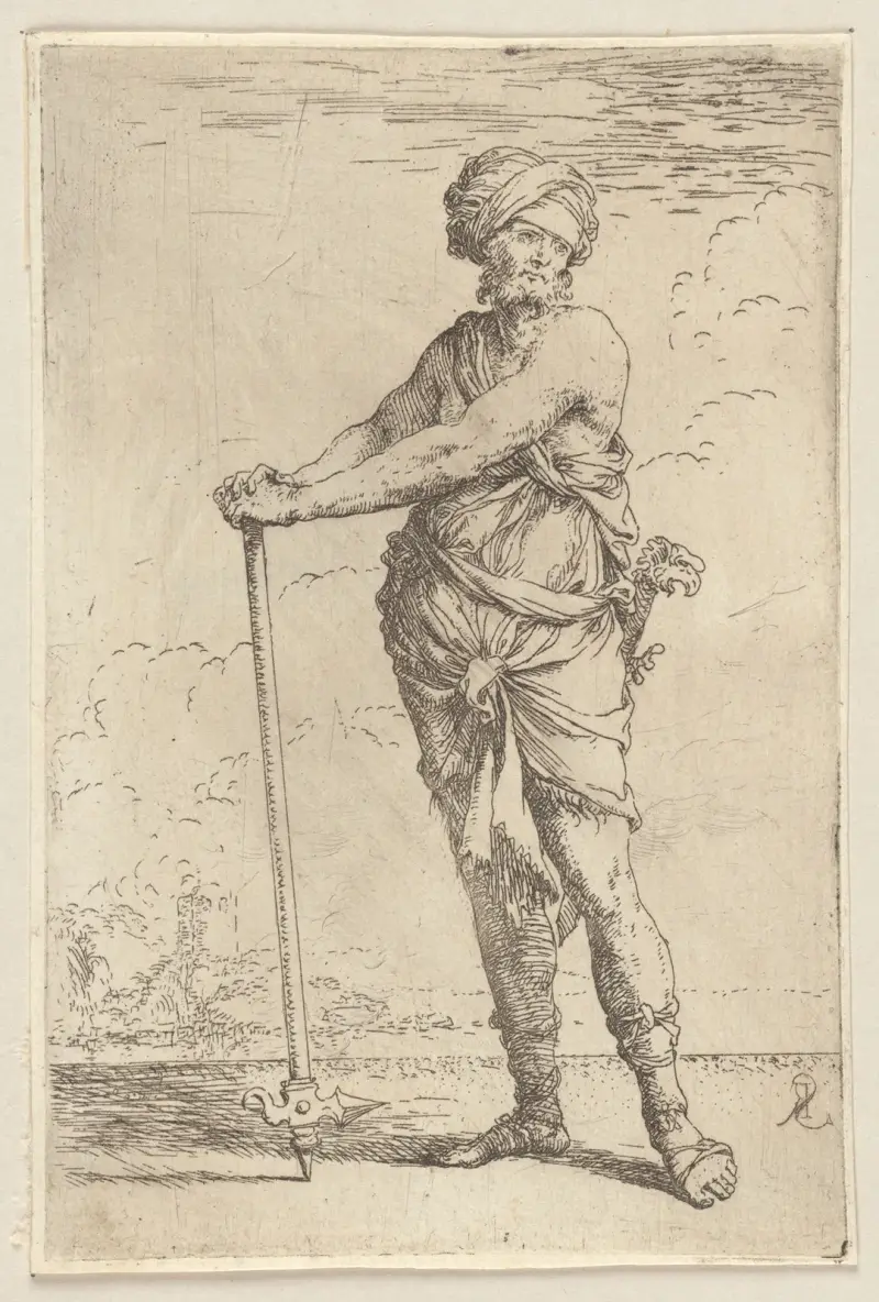 Stående soldat med pik i båda händerna av Salvator Rosa