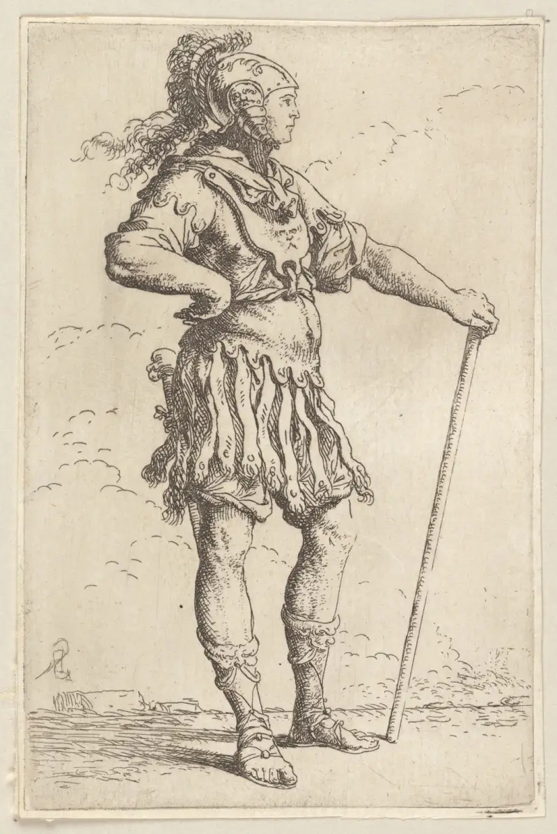 Soldat mit Stock, nach rechts gewandt von Salvator Rosa
