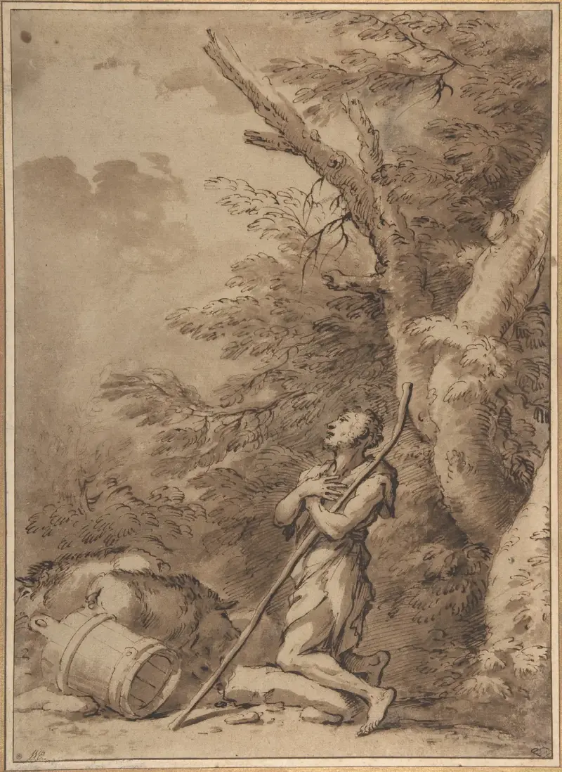 Marnotratný syn klečící v lítosti mezi sviněmi, Salvator Rosa