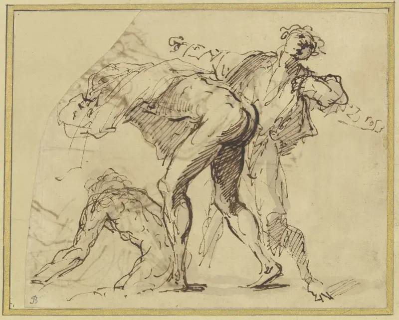 Drei sich ausziehende Badende von Salvator Rosa