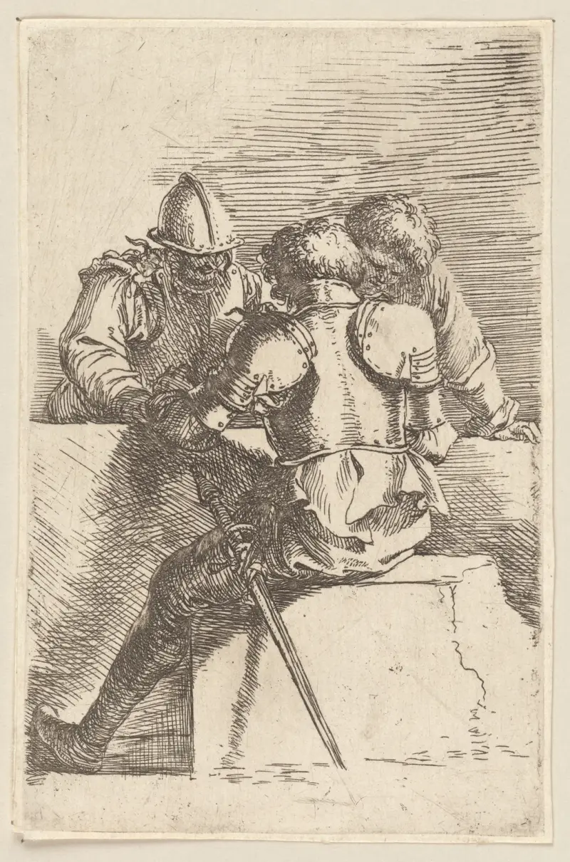 Drei Soldaten im Gespräch von Salvator Rosa