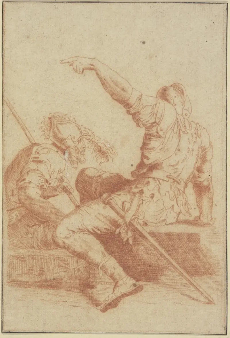 Zwei sitzende Soldaten von Salvator Rosa