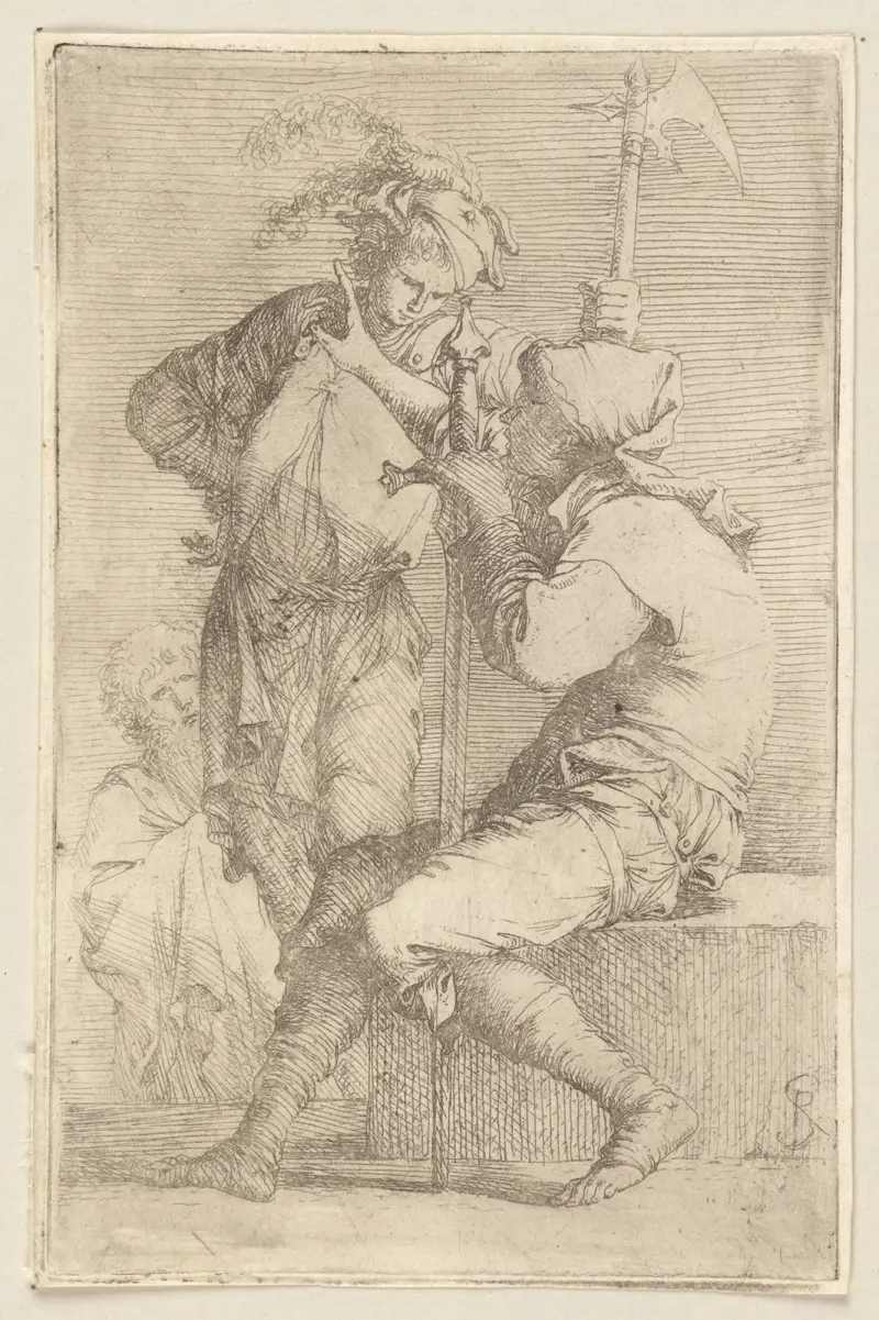 Zwei Soldaten, einer auf einem quadratischen Stein sitzend von Salvator Rosa