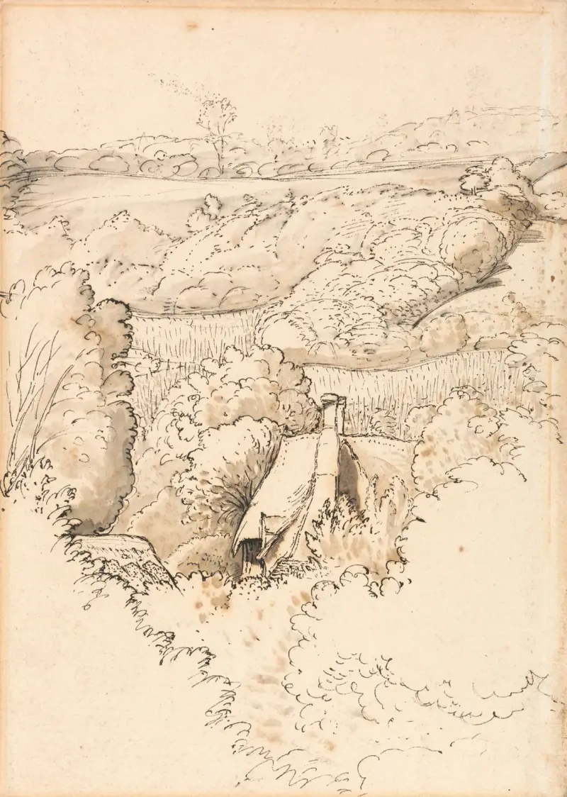 En stuga bland träd, Shoreham av Samuel Palmer