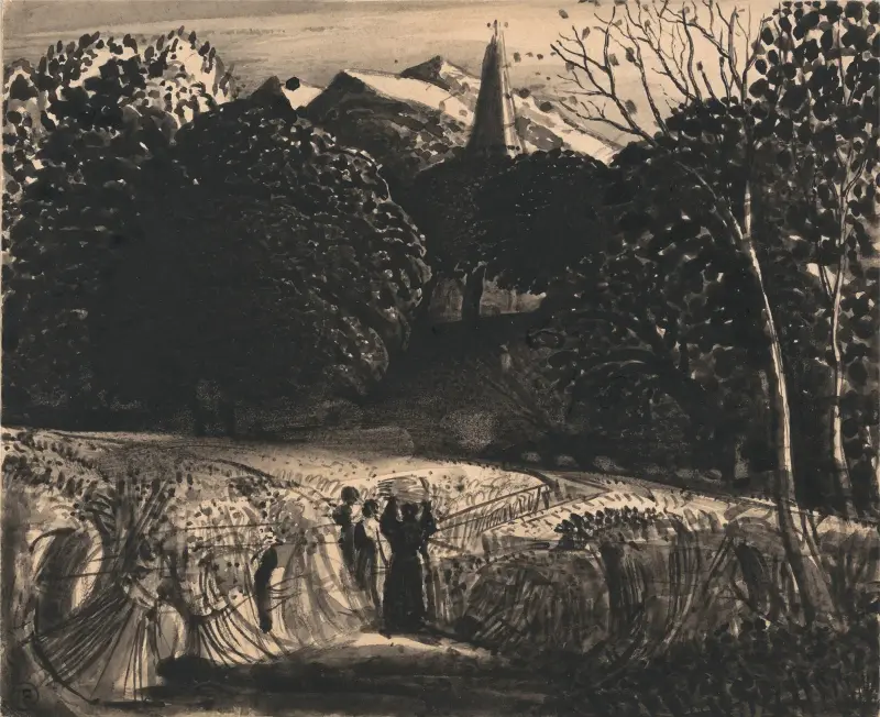 Cornfield and Church by Moonlight av Samuel Palmer