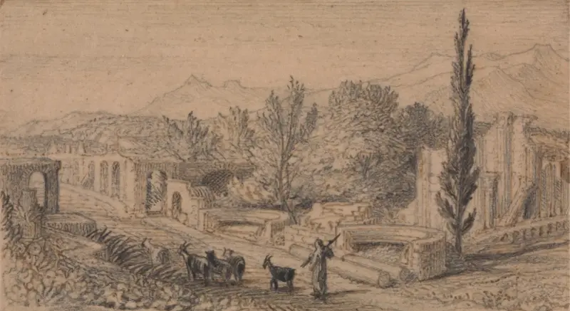 Gatorna vid gravarna, Pompeji av Samuel Palmer