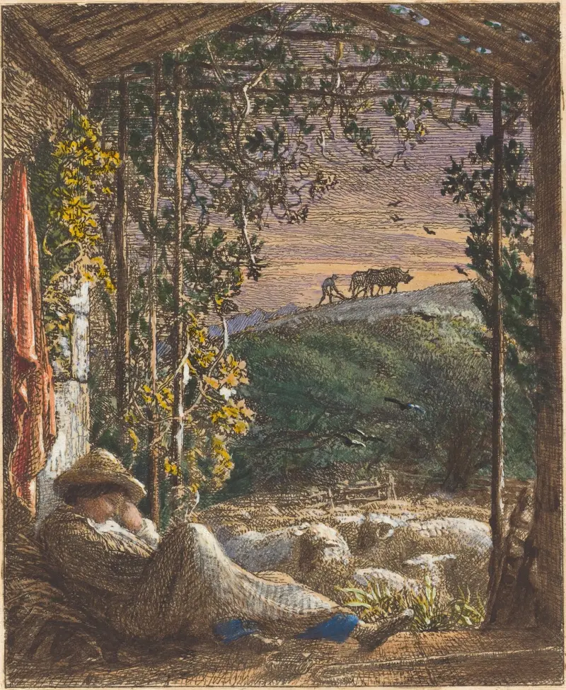 Den sovande herden; tidig morgon av Samuel Palmer
