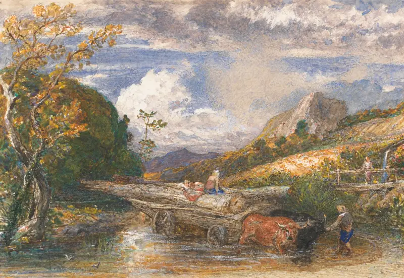 Timber Wagon Crossing a Stream von Samuel Palmer