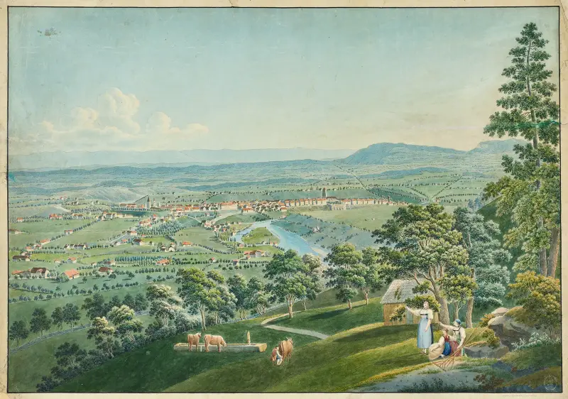 Ansicht Berns und der Aare vom Gurten aus – nr 1 av Jakob Samuel Weibel