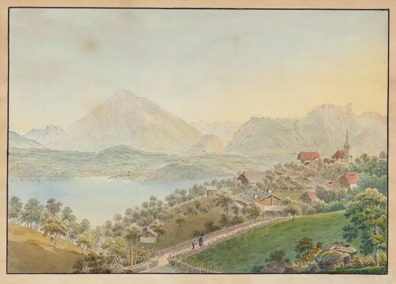 Ansicht von Sigriswil mit Niesen und Thunersee von Jakob Samuel Weibel