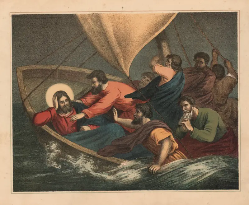 Jesus sover under stormen på Galileiska sjön av Sandberg