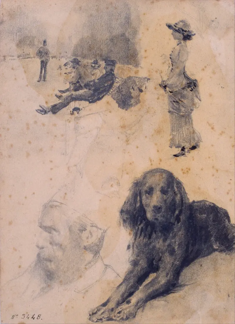 Figure Studies and Study of Dog av Santiago Rusiñol