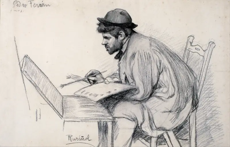 Portrait of Pere Ferran Painting av Santiago Rusiñol
