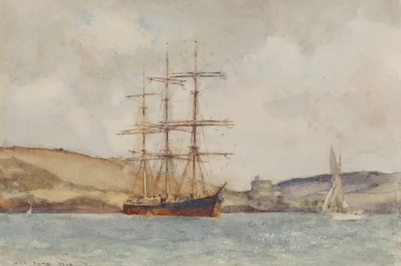 A Three-Master Lying Off St Catherine’s Castle, Fowey av Henry Scott Tuke