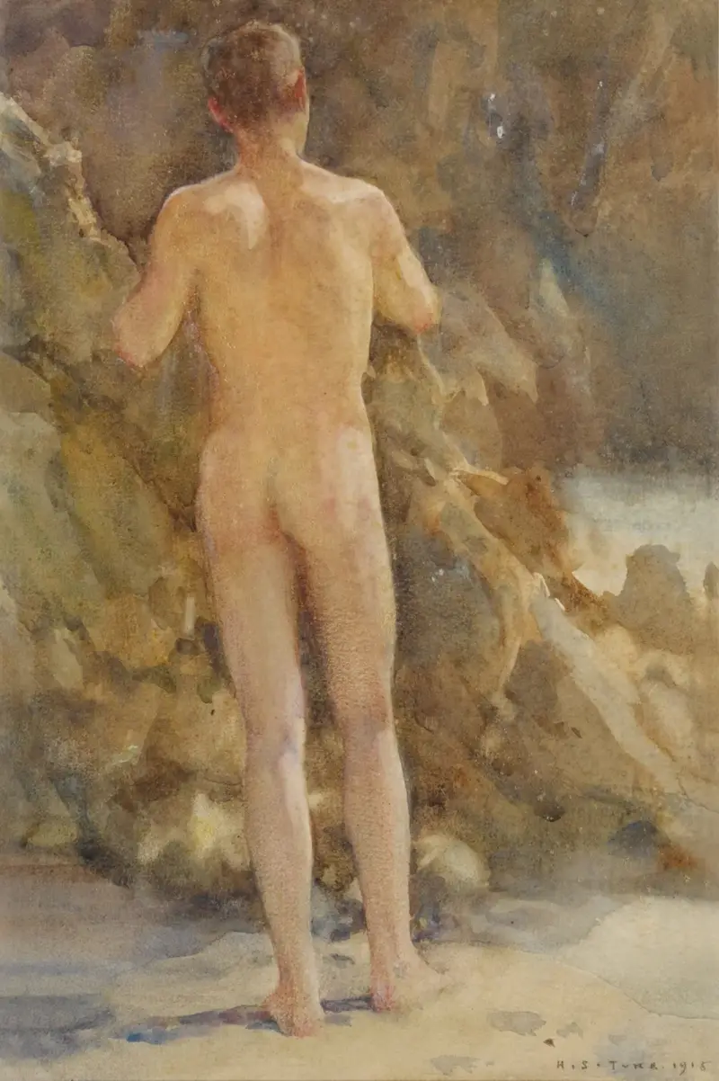 Manlig nakenstudie vid havet av Henry Scott Tuke