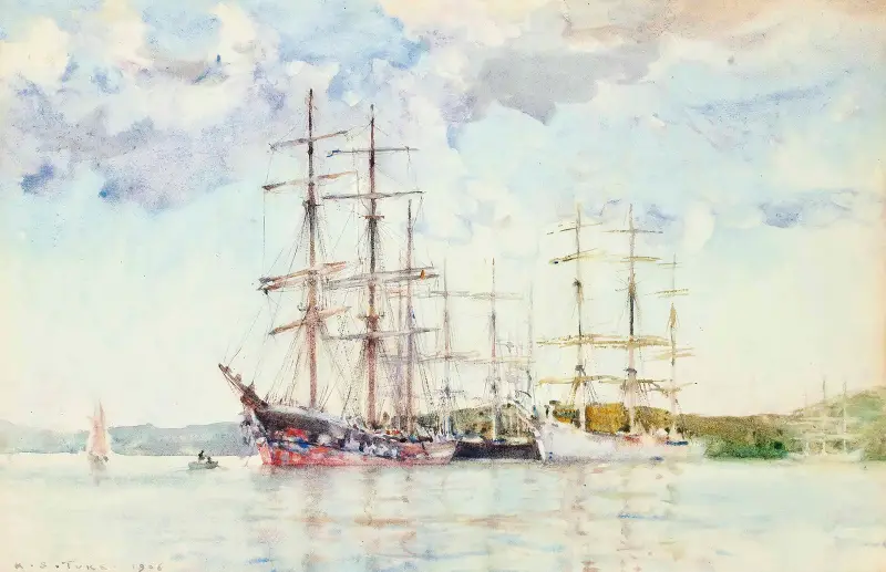 Windjammers At Anchor In Carrick Roads av Henry Scott Tuke