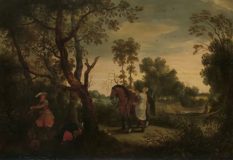 A Woman Mounts her Robber’s Horse, Known as ‘De Gestrafte Rover’ av Sebastian Vrancx