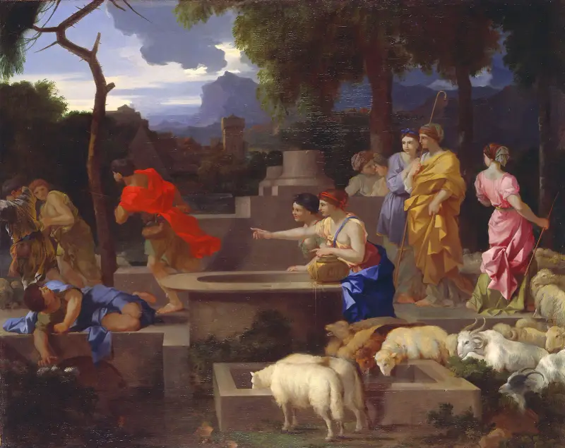 Moses Defending the Daughters of Jethro av Sébastien Bourdon