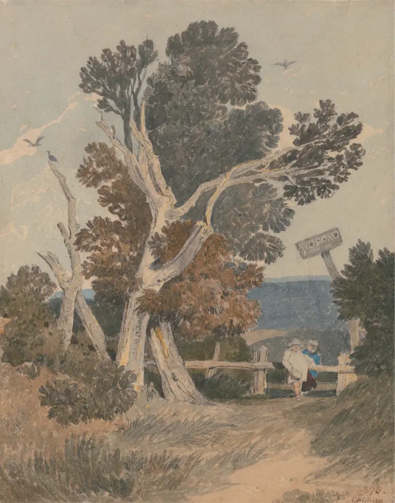 En grupp träd vid ett staket av John Sell Cotman