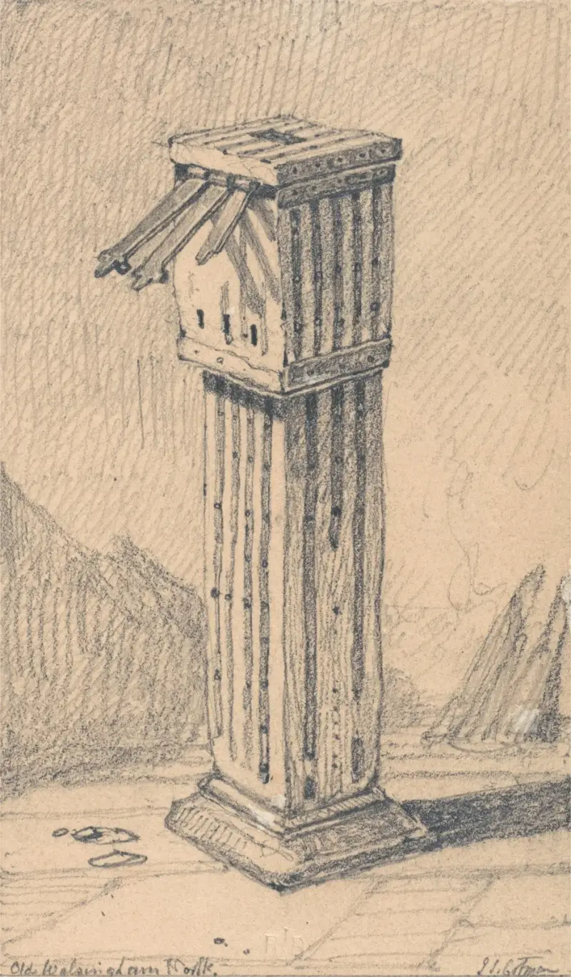An Ancient Alms Box, Walsingham Church, Norfolk (1805 to 1815) av John Sell Cotman