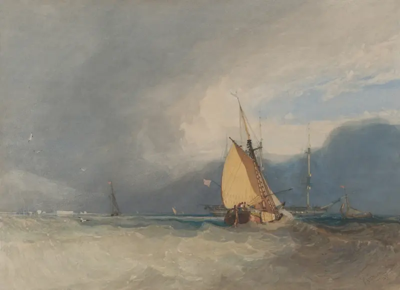 Båtar utanför kusten, storm på väg av John Sell Cotman