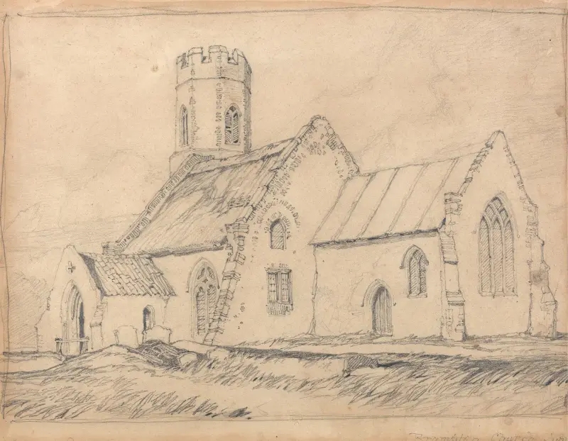 Brampton Church, Norfolk, från sydöst av John Sell Cotman