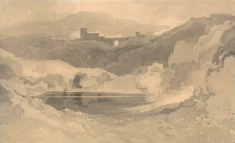 Slott i landskap av John Sell Cotman