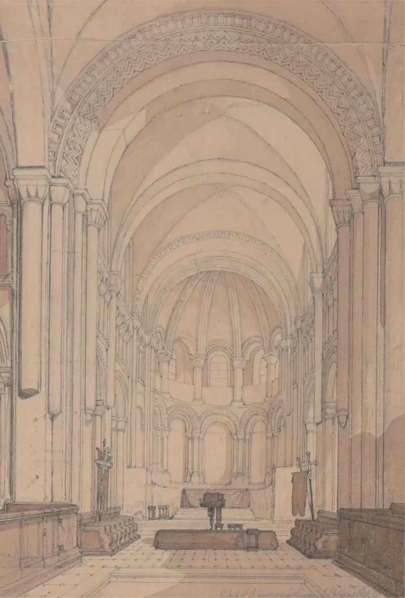Ostende der Abteikirche Saint-Georges de Bocherville, nahe Rouen, Normandie von John Sell Cotman