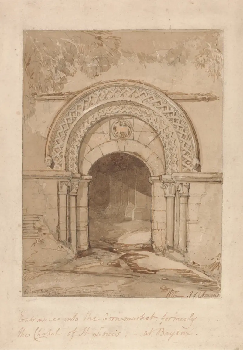 Wejście na targ zbożowy, dawniej kaplica św. Ludwika, w Bayeux, John Sell Cotman