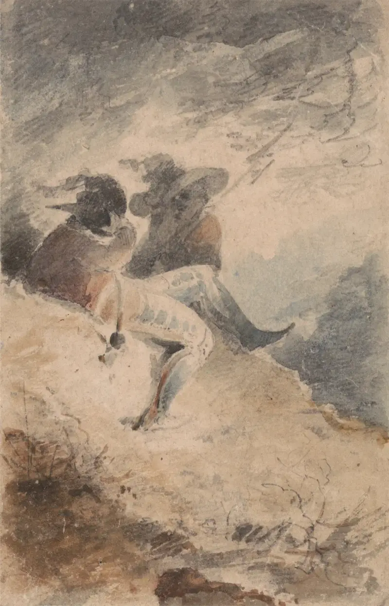 Fantastiska figurer sittande på en kulle av John Sell Cotman
