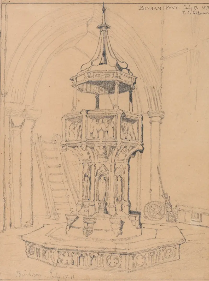 Font i Binhams kyrka, Norfolk av John Sell Cotman