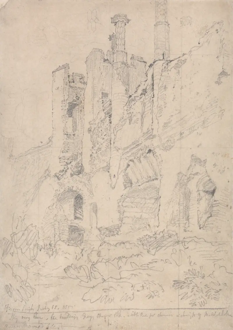 Framlingham Castle, Suffolk; del av ruinerat interiör av John Sell Cotman