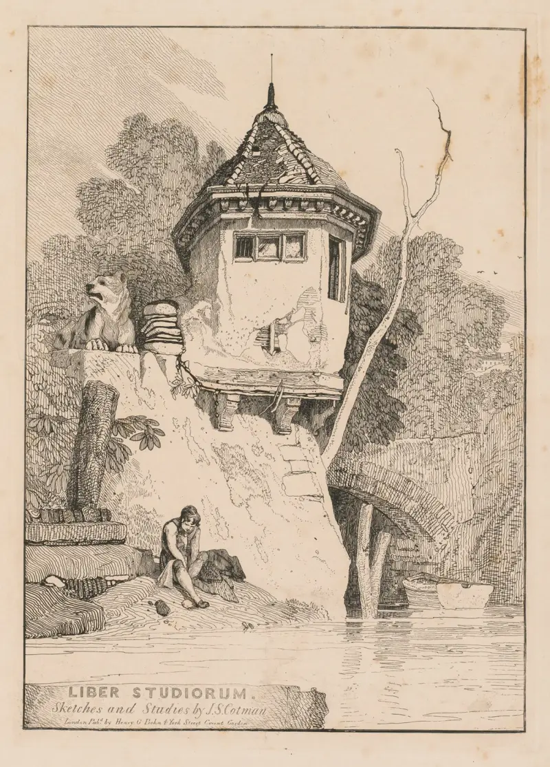 Frontispiece, View of a Garden House on the Banks of the River Yare av John Sell Cotman