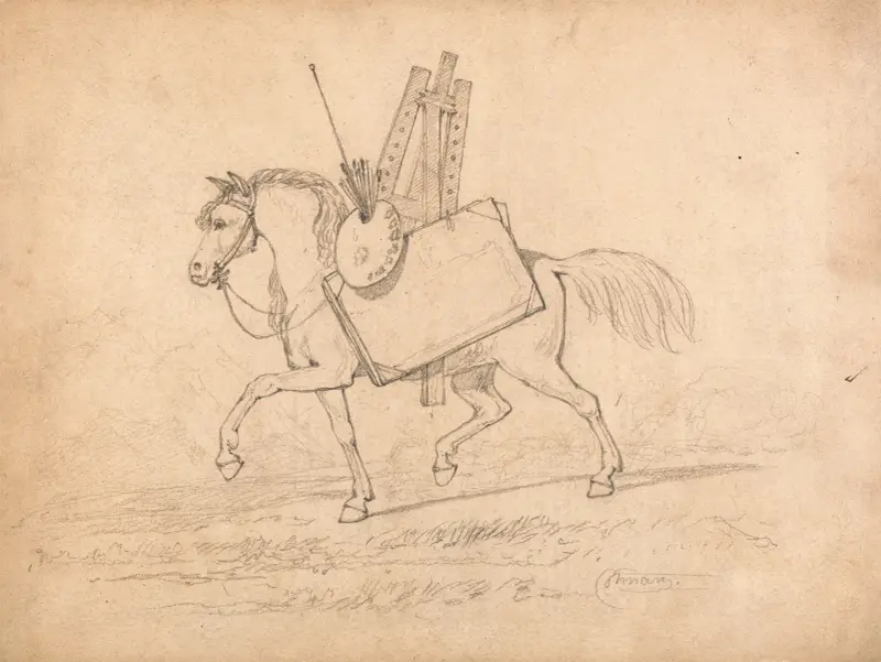 Häst lastad med konstnärens utrustning av John Sell Cotman