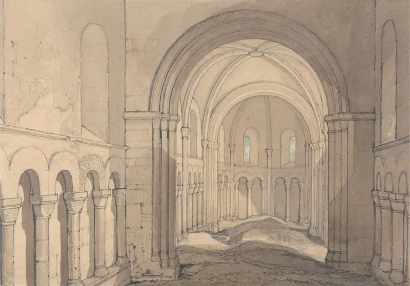 Interiér kaple svatého Juliána u Rouenu v Normandii, John Sell Cotman