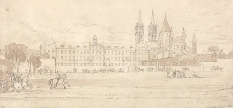 Militärskolan och abbedikyrkan St Stephen i Caen av John Sell Cotman